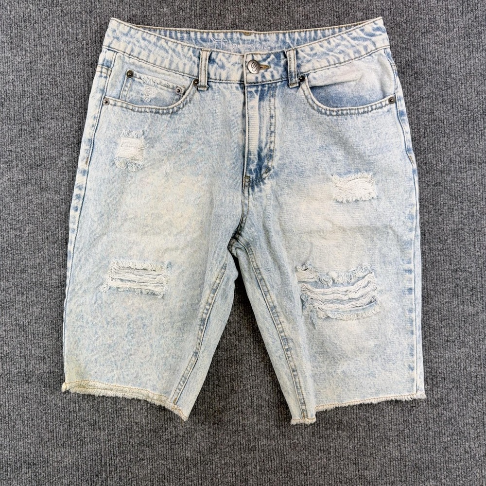 Original Use Shorts Mens 32 Acid Wash Blue Denim Distressed 10 Inseam Bermuda